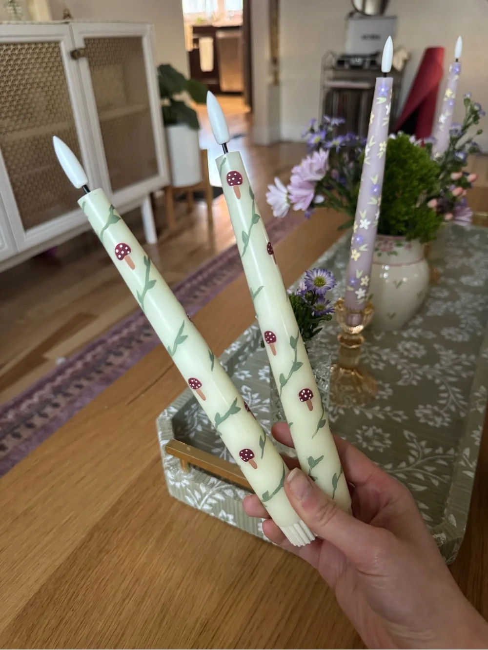 Hand painted battery taper candles